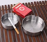 Demarkt Aschenbecher mit Zigarettenhalter aus Edelstahl Rund Durchmesser 8cm (Silberfarbe A) - 2