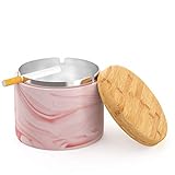 SEA or STAR Keramischer Aschenbecher mit winddichtem Deckel für Zuhause oder im Freien Aschenbecher für Zigaretten（rosa）