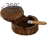 WJSX 5-Zoll-Original-Aschenbecher aus Holz Zigarrenaschenbecher einzigartige handgefertigte 360-Grad-Drehfeuerabdeckung Freien und drinnen