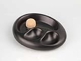 Pfeifenaschenbecher Keramik oval schwarz matt mit 2 Ablagen/Made in Italy