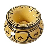 Casa Moro Marokkanischer Keramik Aschenbecher Gelb mit Deckel Ø 12cm | Windaschenbecher handbemalt & handgetöpfert | Kunsthandwerk aus Marrakesch | KE5002 - 3