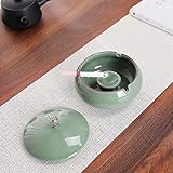 Keramik Aschenbecher mit Deckel, Winddichter Aschenbecher, Aschenbecher im chinesischen Stil, Einfachheit Zigarren Aschenbecher für Zuhause und Büro Dekoration, Retro Geschenk (grün) - 7