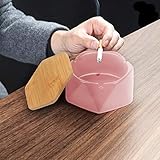 Aschenbecher Keramik, Aschenbecher im Nordischen Stil mit Deckel, Winddichter Aschenbecher für Draußen Zuhause Büro Bar Café Dekoration (Rosa) - 5