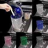 Bling Auto Aschenbecher,MoreChioce Glitzer Strass Zigarettenaschenbecher Tragbare LED Aschenbecher Rauchfreier Zylinder Getränkehalter Winddichter Zigarettenaschenbecher mit Deckel,Rosa - 3