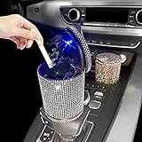 Bling Auto Aschenbecher,MoreChioce Glitzer Strass Zigarettenaschenbecher Tragbare LED Aschenbecher Rauchfreier Zylinder Getränkehalter Winddichter Zigarettenaschenbecher mit Deckel,Rosa - 4