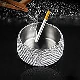 Auto Aschenbecher Glitzer, MoreChioce Edelstahl Auto Aschenbecher Runde Auto Zigaretten Aschenbecher Winddichter Tragbarer Bling Bling Strass Aschenbecher für Auto Zuhause Büro,Rosa - 5