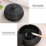 Panngu Windaschenbecher Schwarz Retro Keramik, Aschenbecher mit Deckel für Draußen, Einfachheit Zigarren Aschenbecher für Zuhause und Büro Dekoration (11.5X8.5cm) - 5