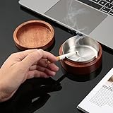 Aschenbecher mit Deckel, Hölzern Aschenbecher für Draussen Innen, Winddichter Geruchssicherer Aschenbecher mit Edelstahleinsatz, Desktop-Aschenbecher Ashtray für Home Office Balkon Partys Gartenbar - 3