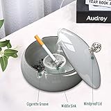 Mecctuck Aschenbecher, Keramik Aschenbecher, Keramik Aschenbecher mit Deckel, Zigarrenaschenbecher, Winddichter Aschenbecher, Aschenbecher für Balkon/Zuhause/Terrasse/Büro Dekoration(Grau) - 4